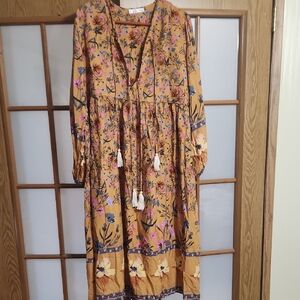 R Vivimos Floral Womens Long Sleeve Bohemian Dress Size 2XL